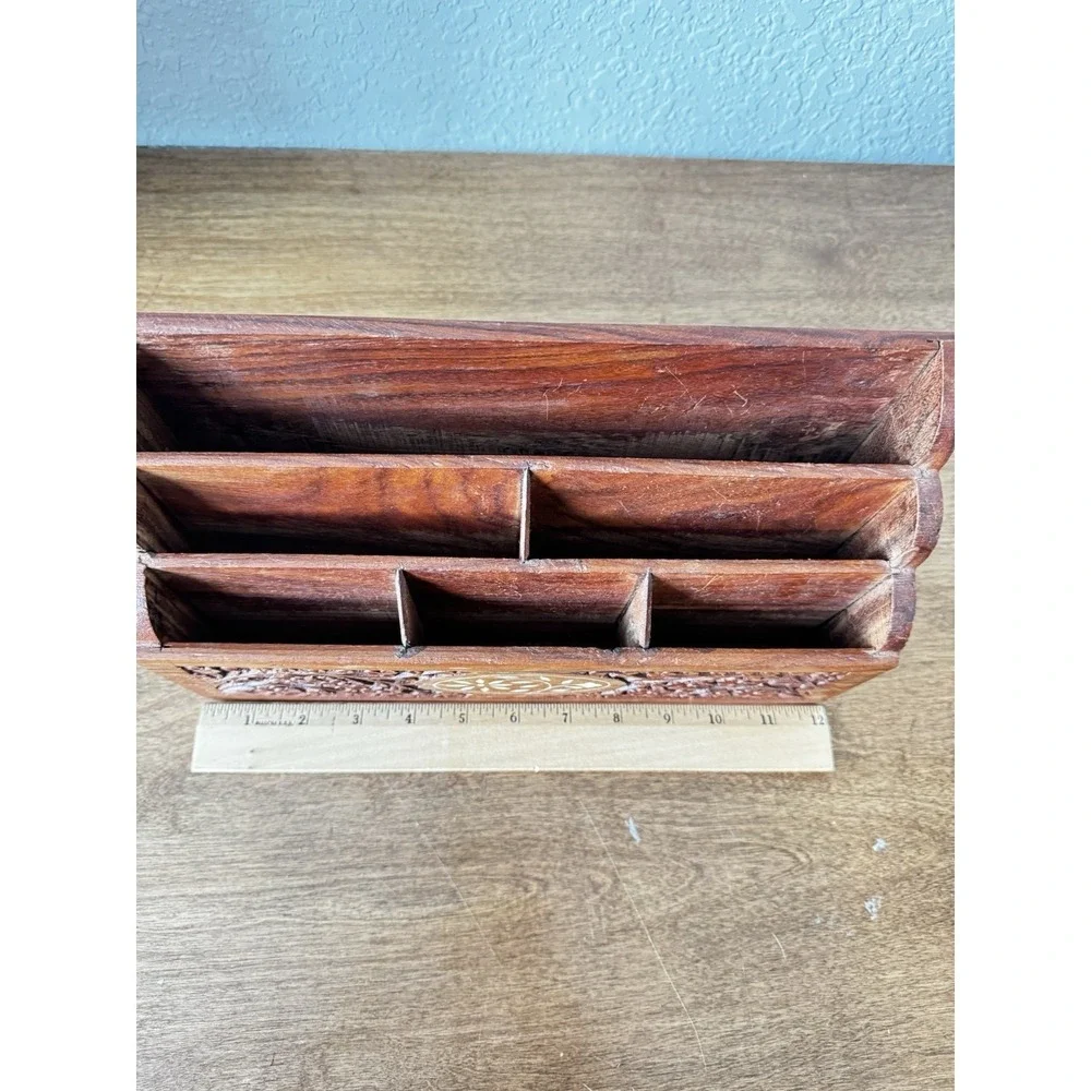 Vintage Anglo Indian Rosewood Desk Organizer Stationary Desk Caddy